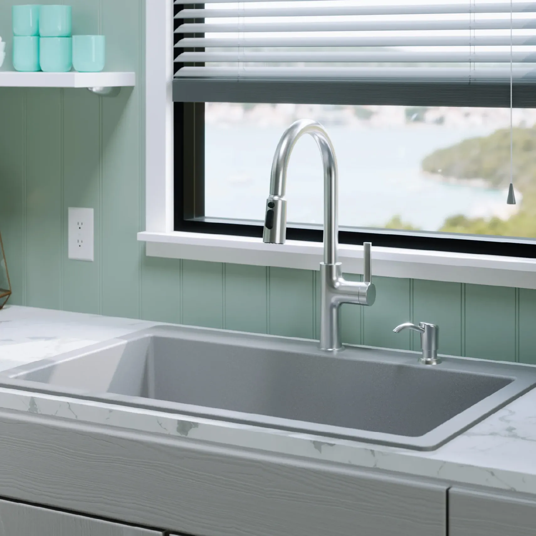 Karran 33" Drop In/Topmount Quartz Composite Kitchen Sink with Accessories, Grey, QT-812-GR-PK1