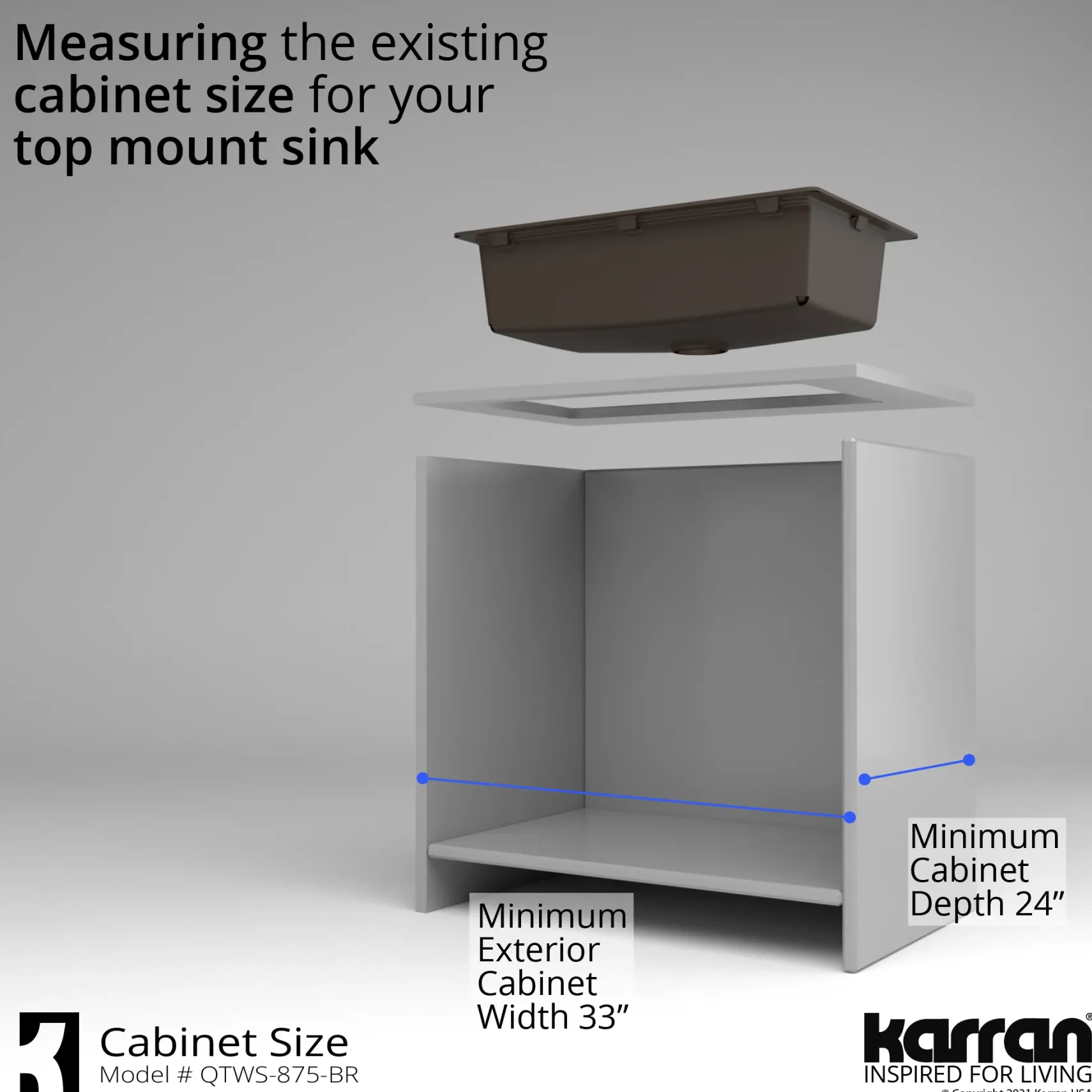 Karran 33" Drop In/Topmount Quartz Composite Workstation Kitchen Sink with Accessories, Brown, QTWS-875-BR