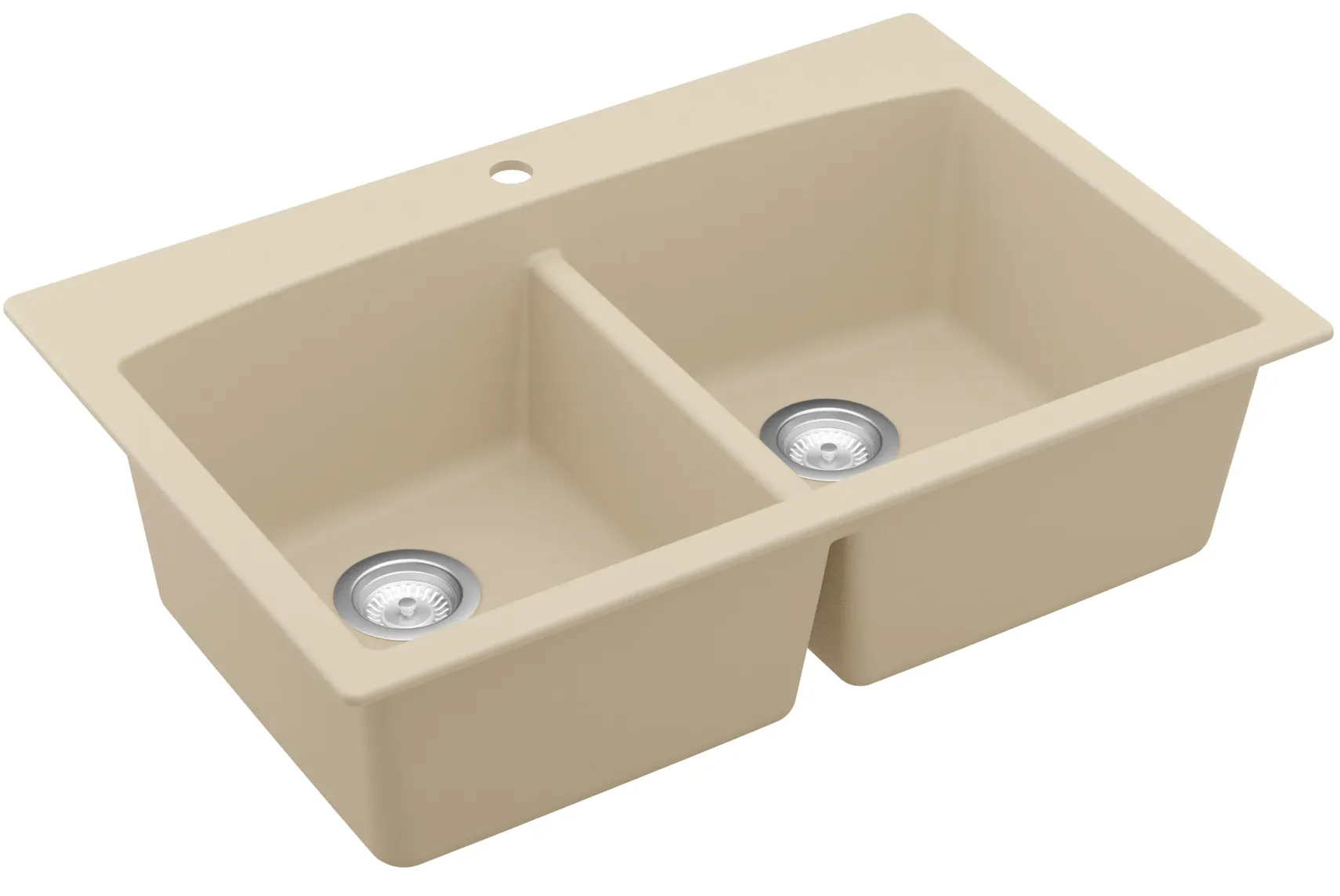 Karran 33" Drop In/Topmount Quartz Composite Kitchen Sink, 50/50 Double Bowl, Bisque, QT-710-BI