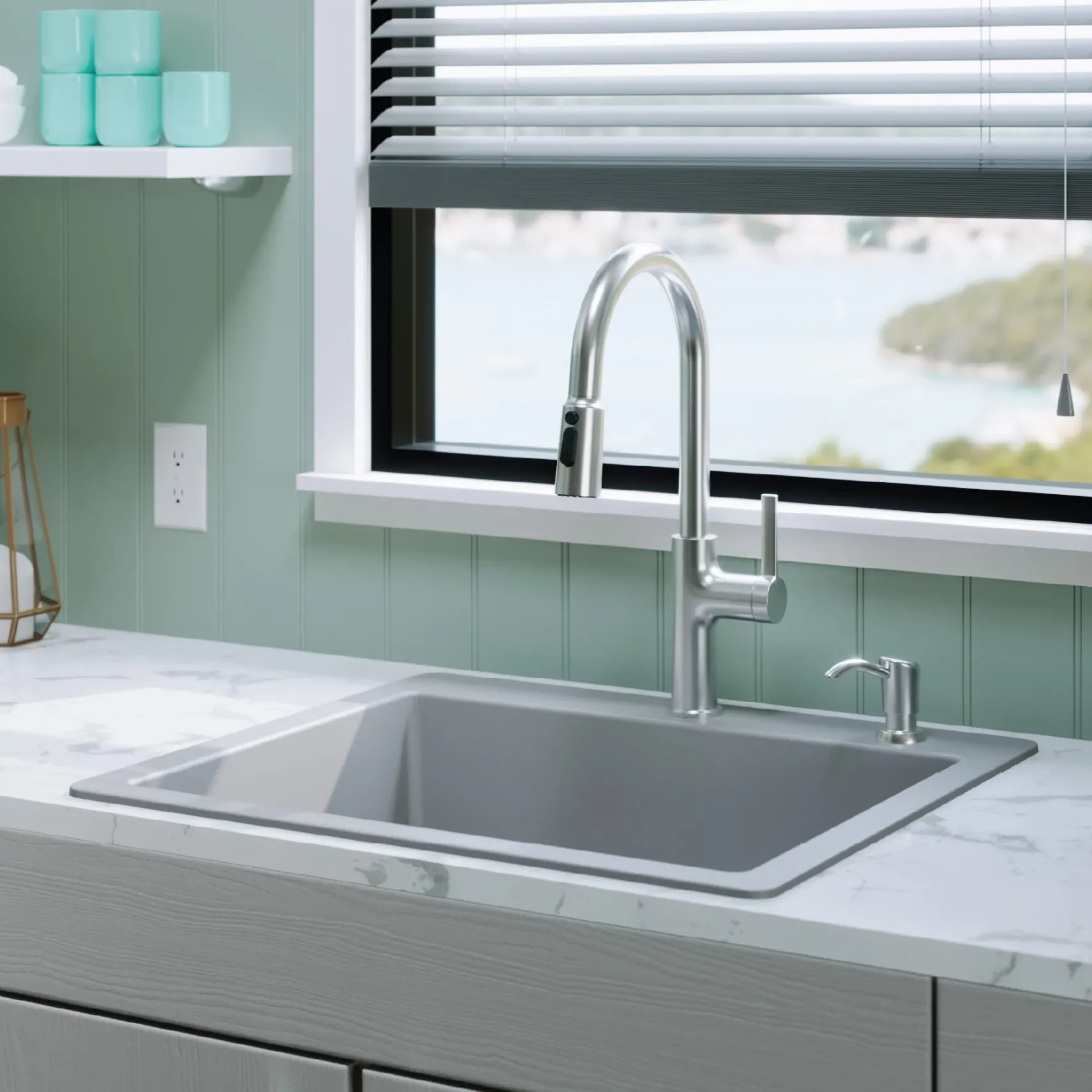 Karran 25" Drop In/Topmount Quartz Composite Kitchen Sink, Grey, QT-820-GR