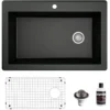 Karran 33" Drop In/Topmount Quartz Composite Kitchen Sink, Black, QT-670-BL-PK1