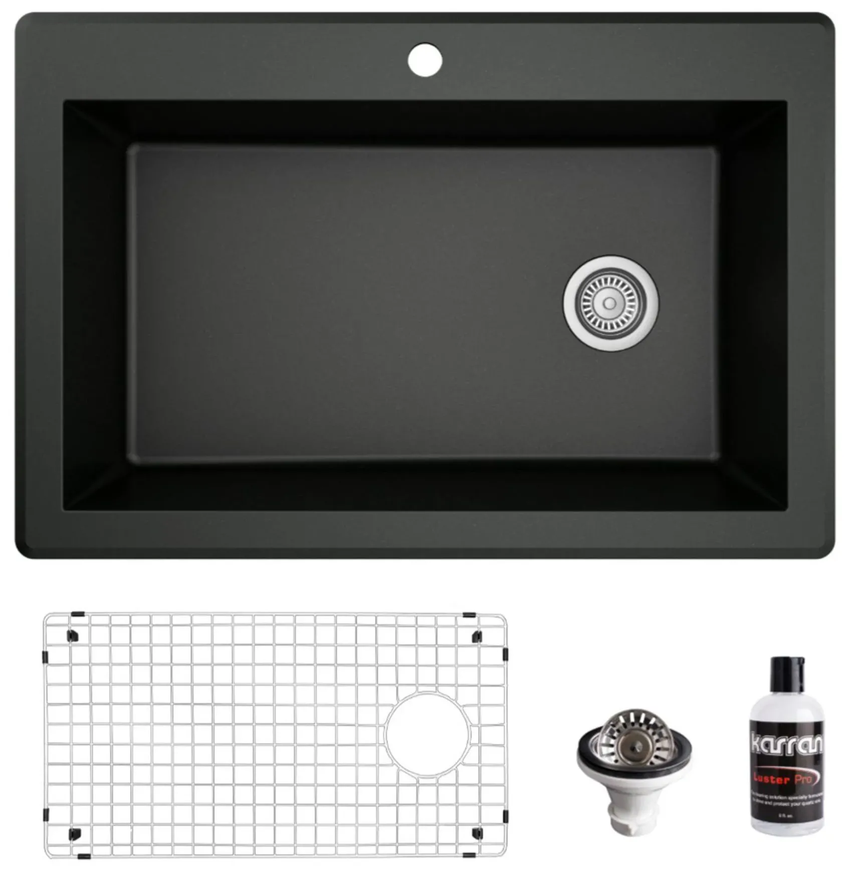 Karran 33" Drop In/Topmount Quartz Composite Kitchen Sink, Black, QT-670-BL-PK1