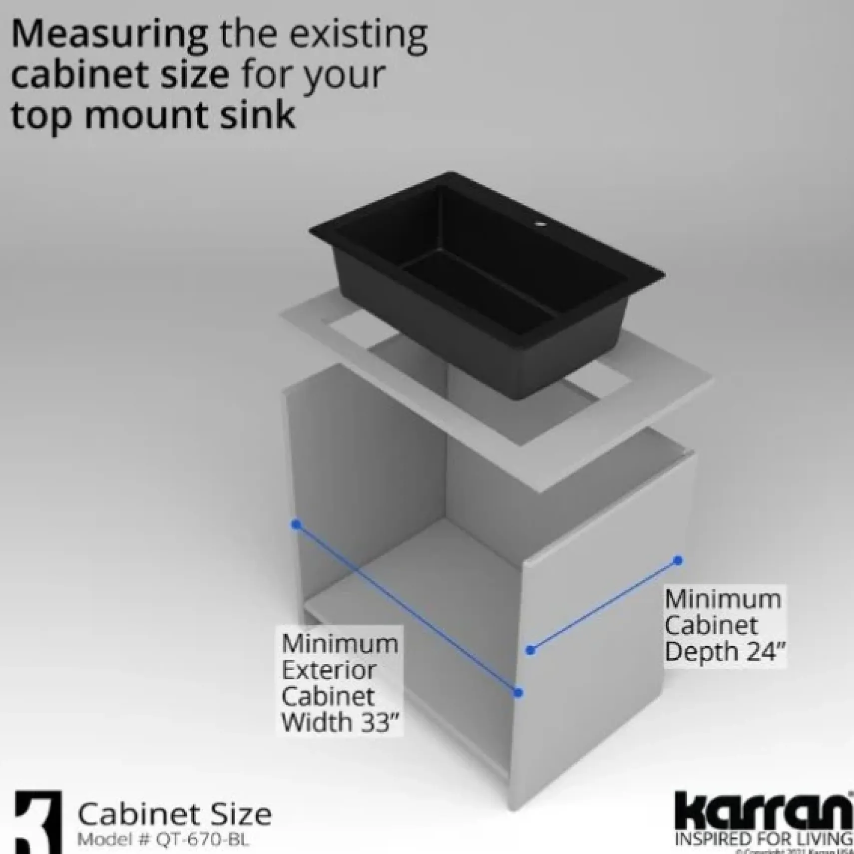 Karran 33" Drop In/Topmount Quartz Composite Kitchen Sink, Black, QT-670-BL-PK1