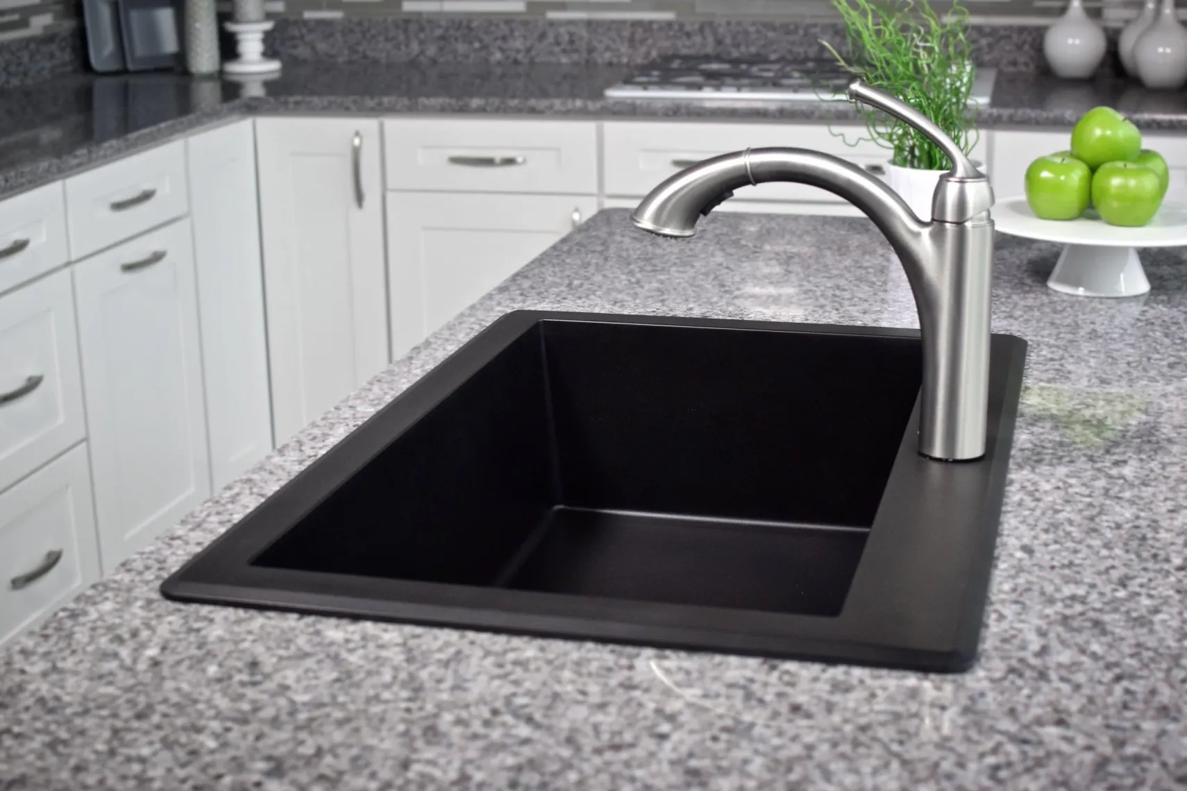 Karran 33" Drop In/Topmount Quartz Composite Kitchen Sink, Black, QT-670-BL-PK1