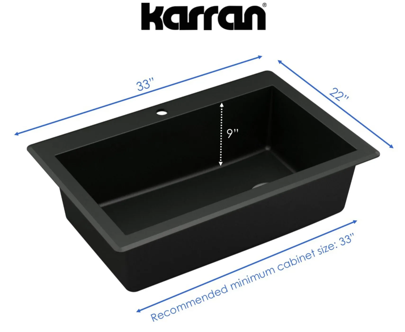 Karran 33" Drop In/Topmount Quartz Composite Kitchen Sink, Black, QT-670-BL-PK1