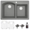 Karran 33" Drop In/Topmount Quartz Composite Kitchen Sink, 60/40 Double Bowl, Grey, QT-610-GR-PK1