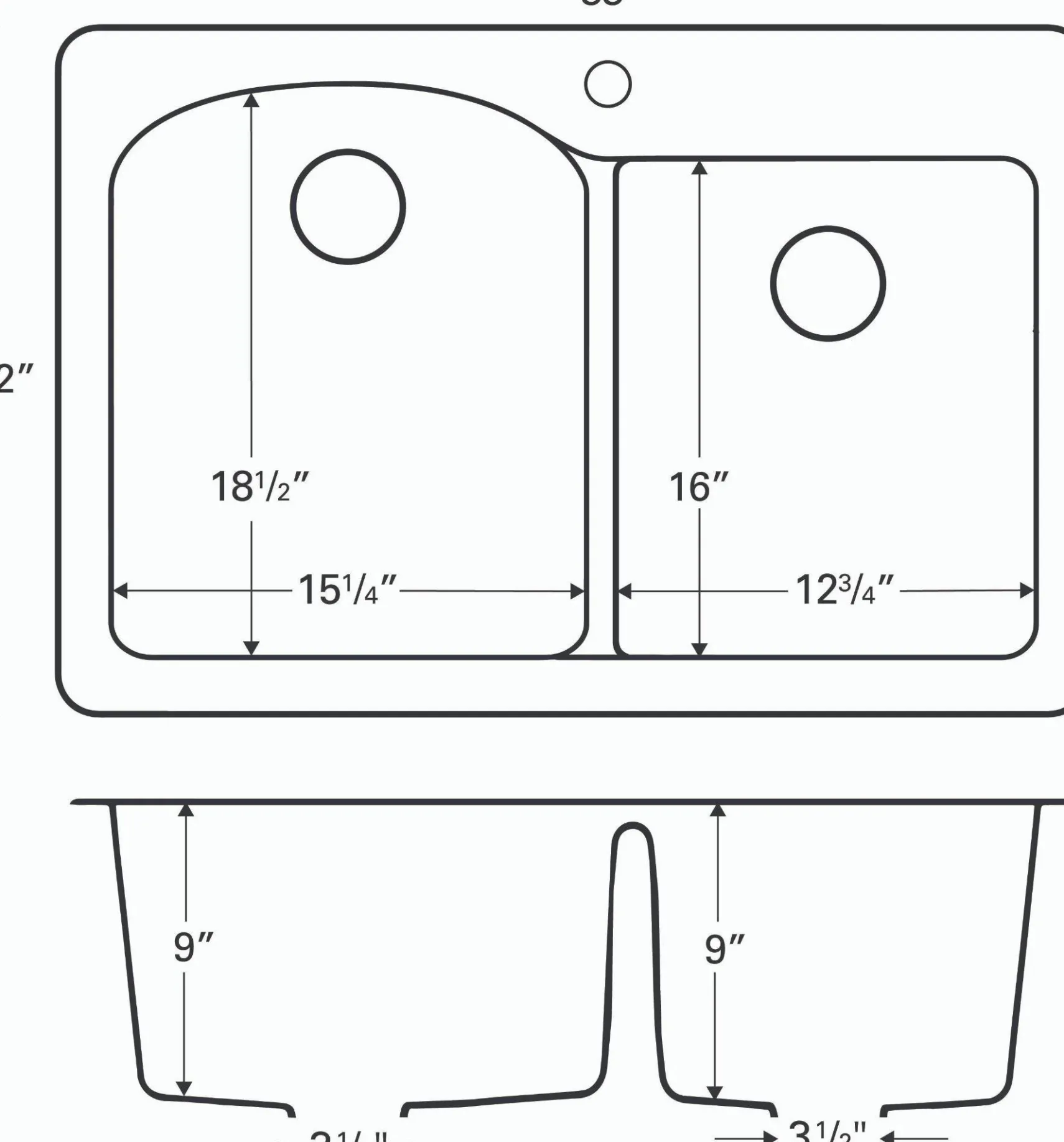 Karran 33" Drop In/Topmount Quartz Composite Kitchen Sink, 60/40 Double Bowl, Grey, QT-610-GR-PK1
