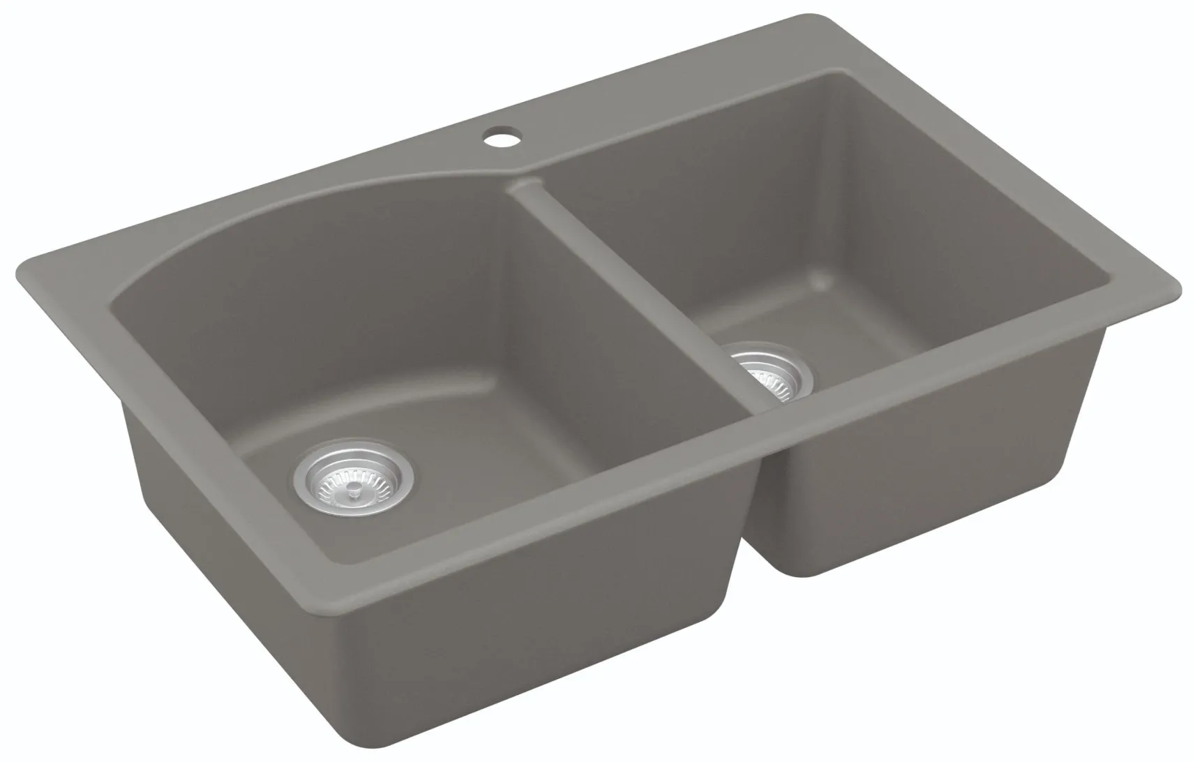 Karran 33" Drop In/Topmount Quartz Composite Kitchen Sink, 60/40 Double Bowl, Grey, QT-610-GR-PK1