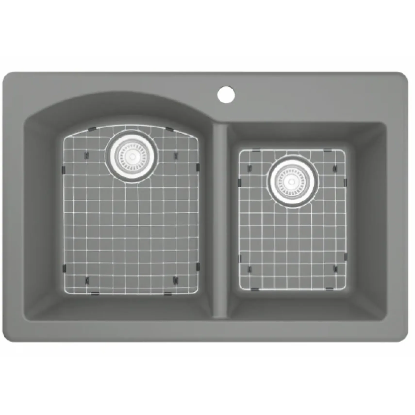 Karran 33" Drop In/Topmount Quartz Composite Kitchen Sink, 60/40 Double Bowl, Grey, QT-610-GR-PK1