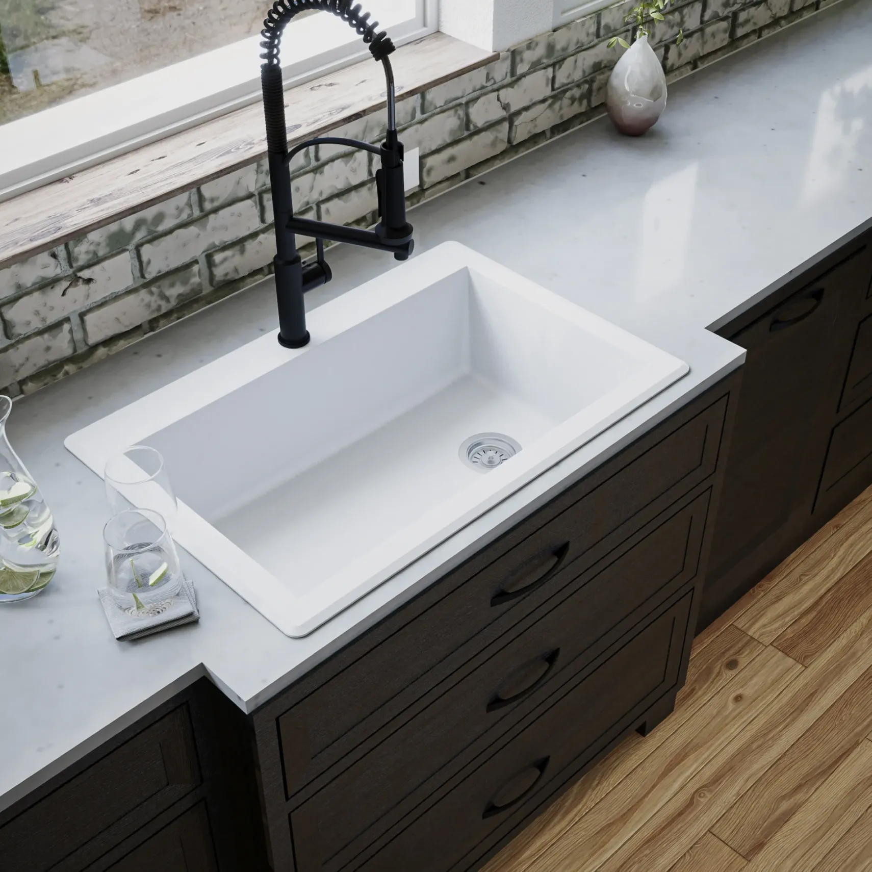 Karran 33" Drop In/Topmount Quartz Composite Kitchen Sink, White, QT-670-WH