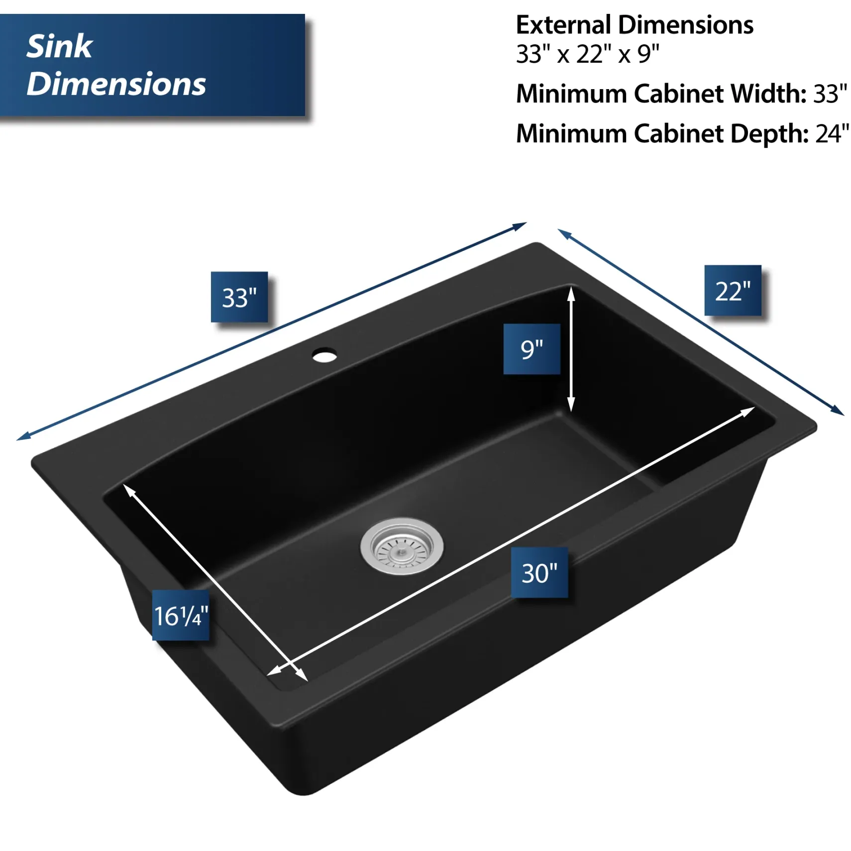 Karran 33" Drop In/Topmount Quartz Composite Kitchen Sink, Black, QT-712-BL