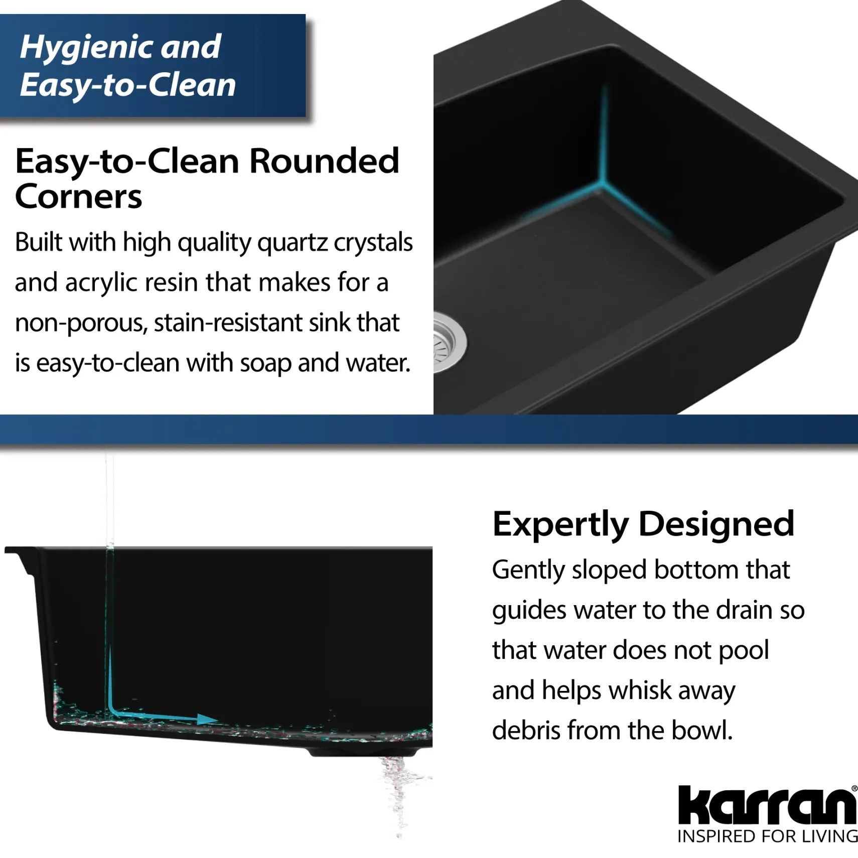 Karran 33" Drop In/Topmount Quartz Composite Kitchen Sink, Black, QT-712-BL