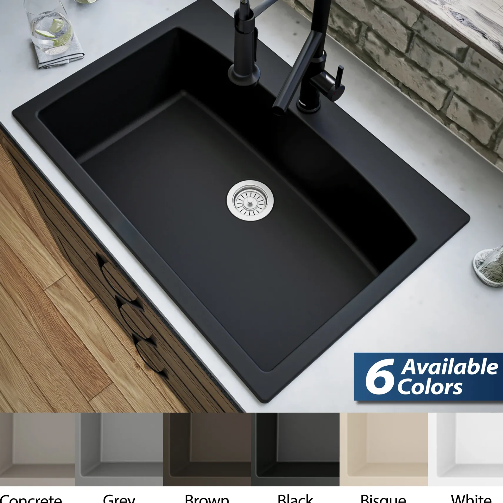 Karran 33" Drop In/Topmount Quartz Composite Kitchen Sink, Black, QT-712-BL