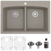 Karran 33" Drop In/Topmount Quartz Composite Kitchen Sink, 50/50 Double Bowl, Concrete, QT-710-CN-PK1