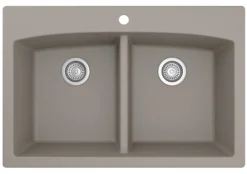 Karran 33" Drop In/Topmount Quartz Composite Kitchen Sink, 50/50 Double Bowl, Concrete, QT-710-CN-PK1