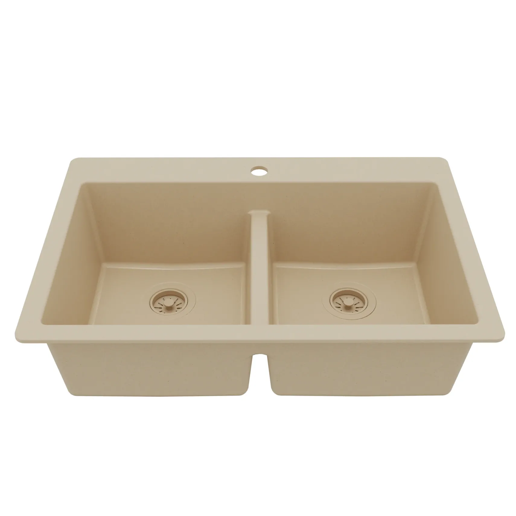 Karran 33" Drop In/Topmount Quartz Composite Kitchen Sink, 50/50 Double Bowl, Bisque, QT-810-BI