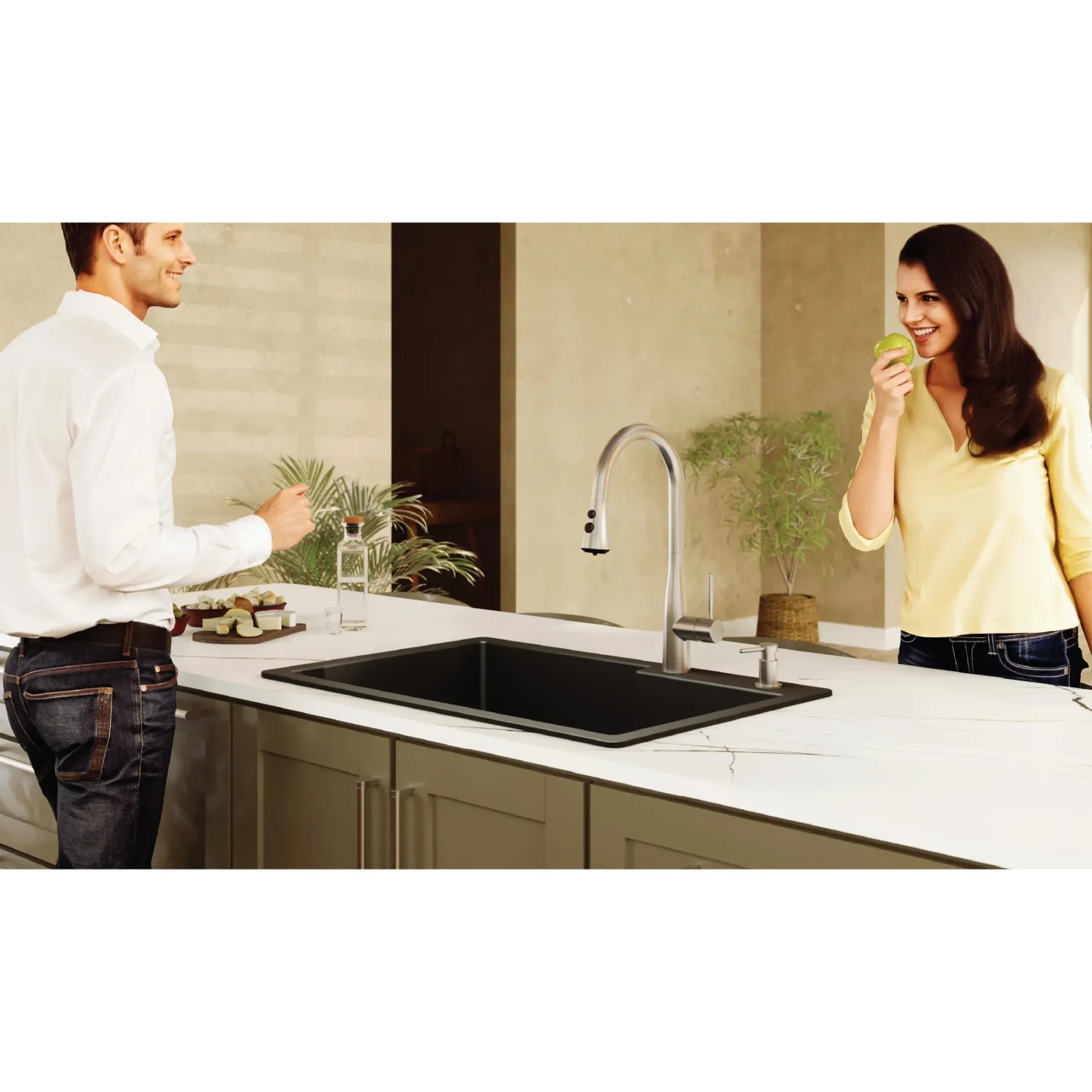 Karran 33" Drop In/Topmount Quartz Composite Kitchen Sink with Accessories, 60/40 Double Bowl, Black, QT-811-BL-PK1