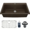 Karran 33" Drop In/Topmount Quartz Composite Kitchen Sink with Accessories, Brown, QT-812-BR-PK1