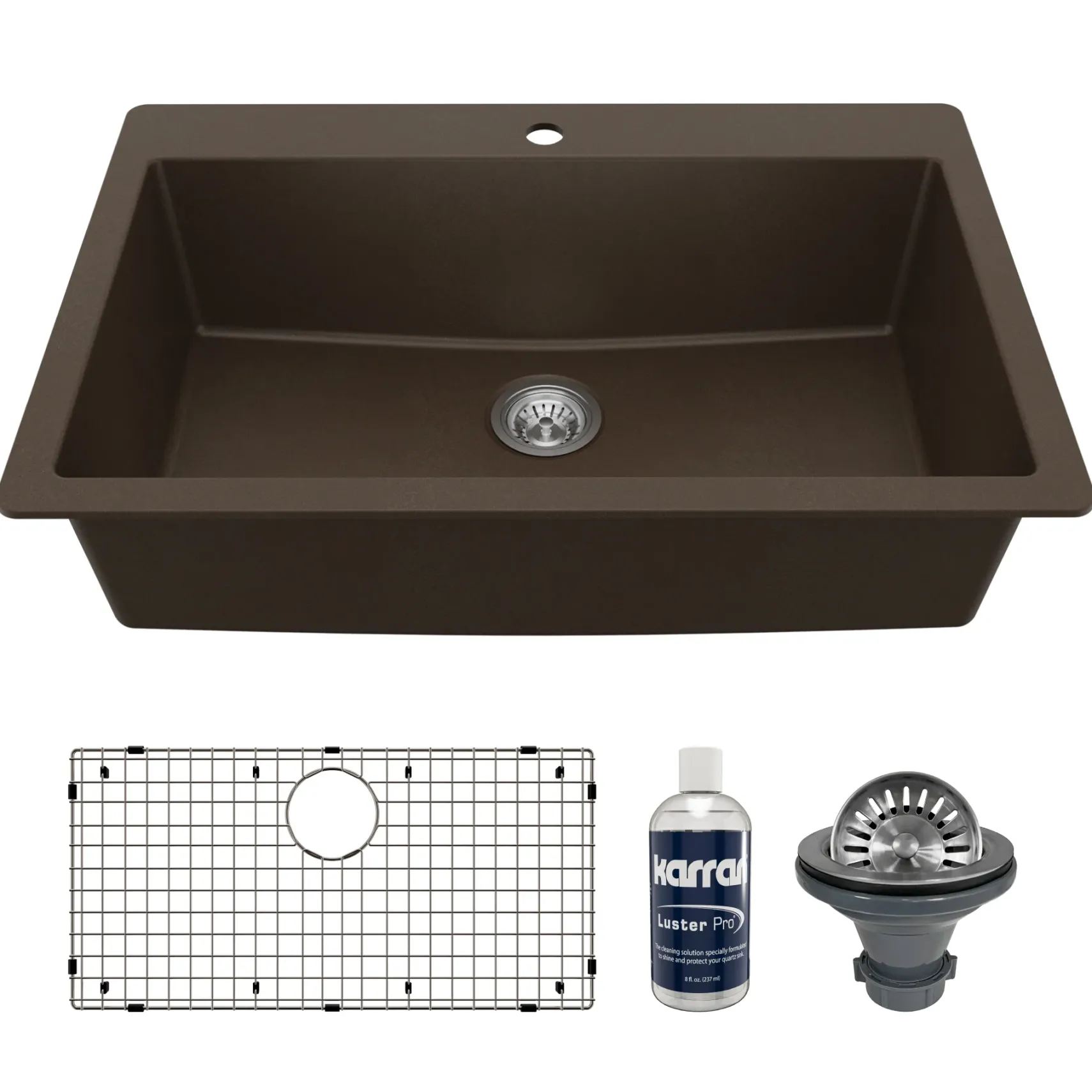 Karran 33" Drop In/Topmount Quartz Composite Kitchen Sink with Accessories, Brown, QT-812-BR-PK1