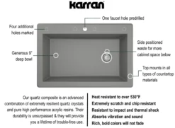 Karran 33" Drop In/Topmount Quartz Composite Kitchen Sink, Grey, QT-670-GR
