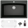 Karran 33" Drop In/Topmount Quartz Composite Kitchen Sink, Black, QT-712-BL-PK1