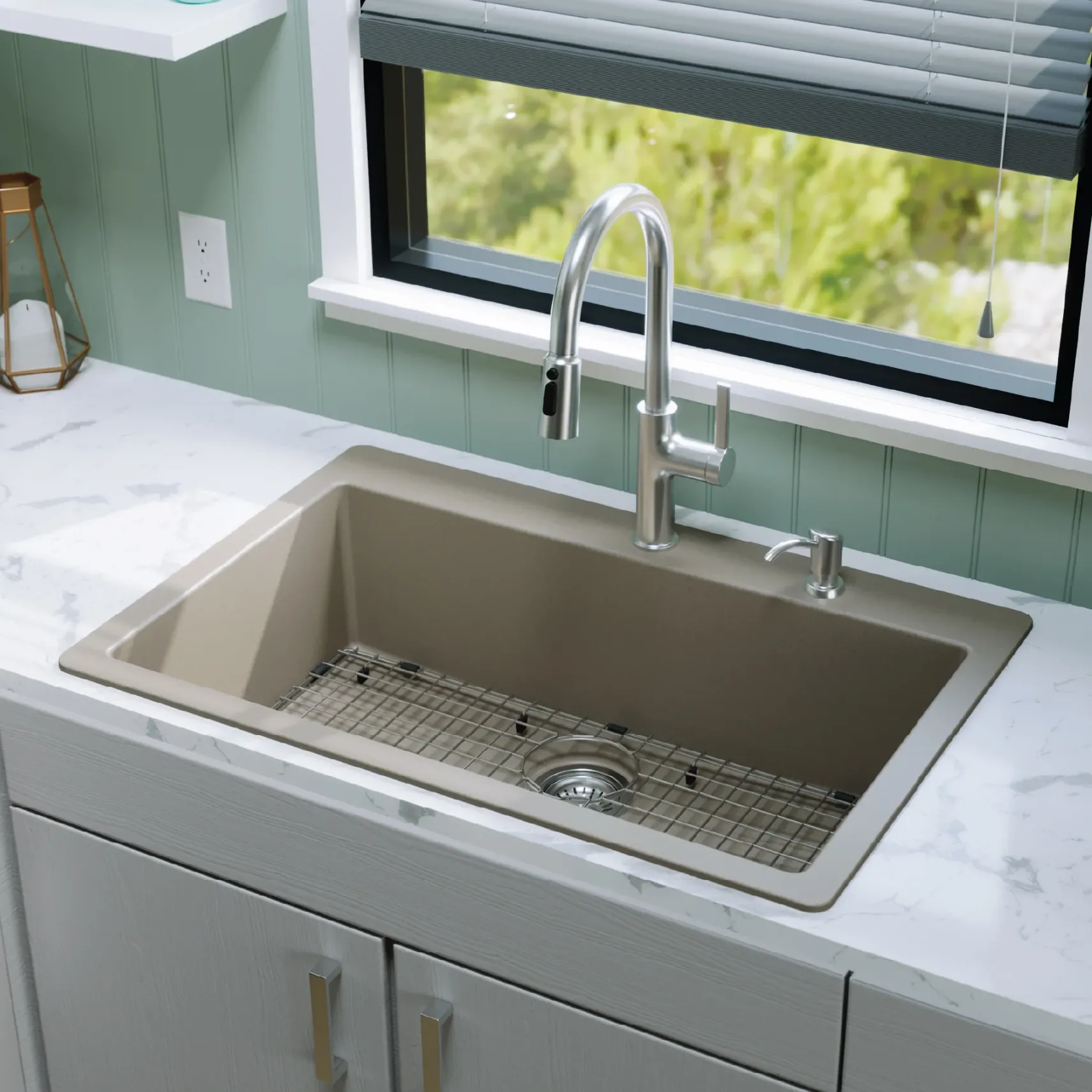 Karran 33" Drop In/Topmount Quartz Composite Kitchen Sink with Accessories, Concrete, QT-812-CN-PK1
