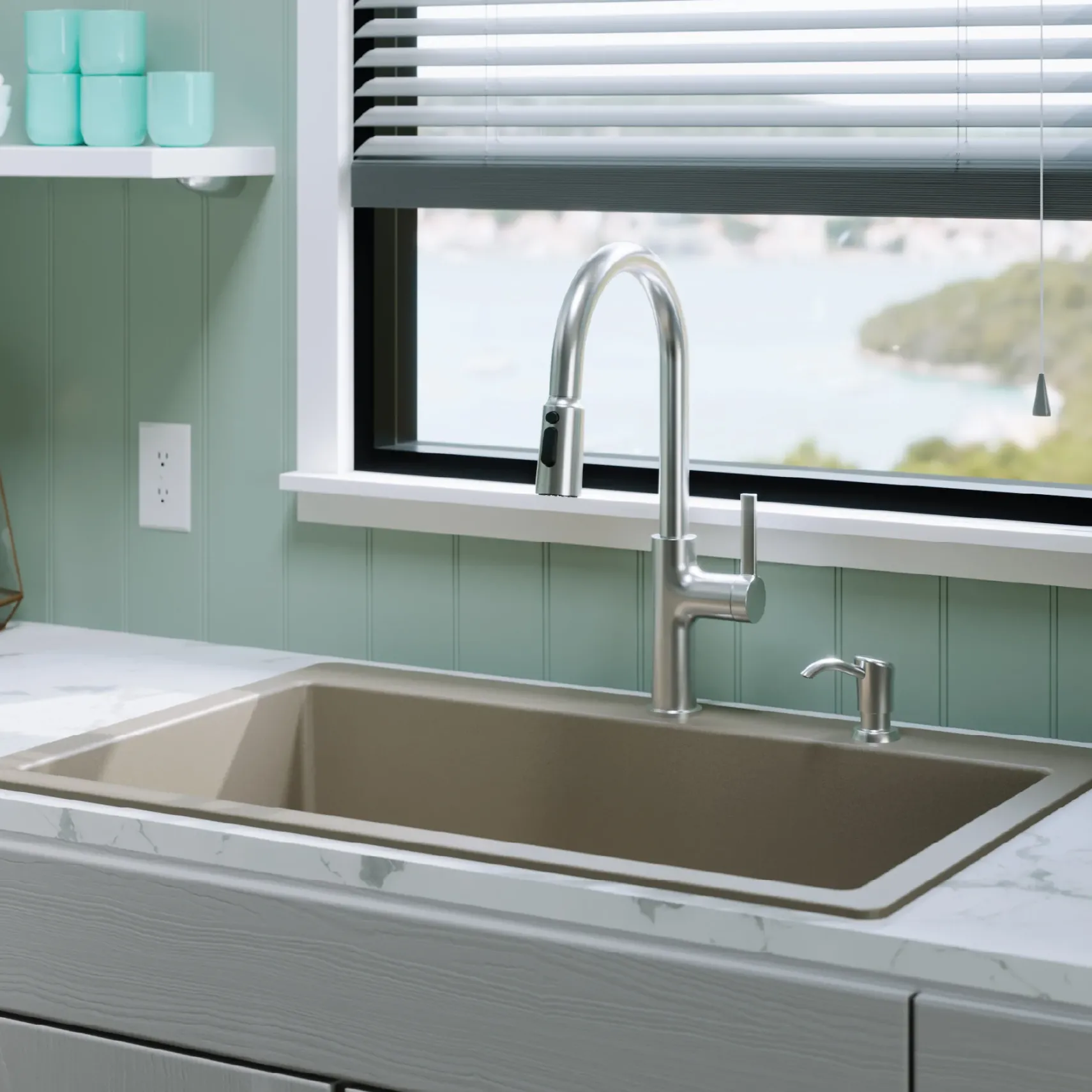 Karran 33" Drop In/Topmount Quartz Composite Kitchen Sink with Accessories, Concrete, QT-812-CN-PK1