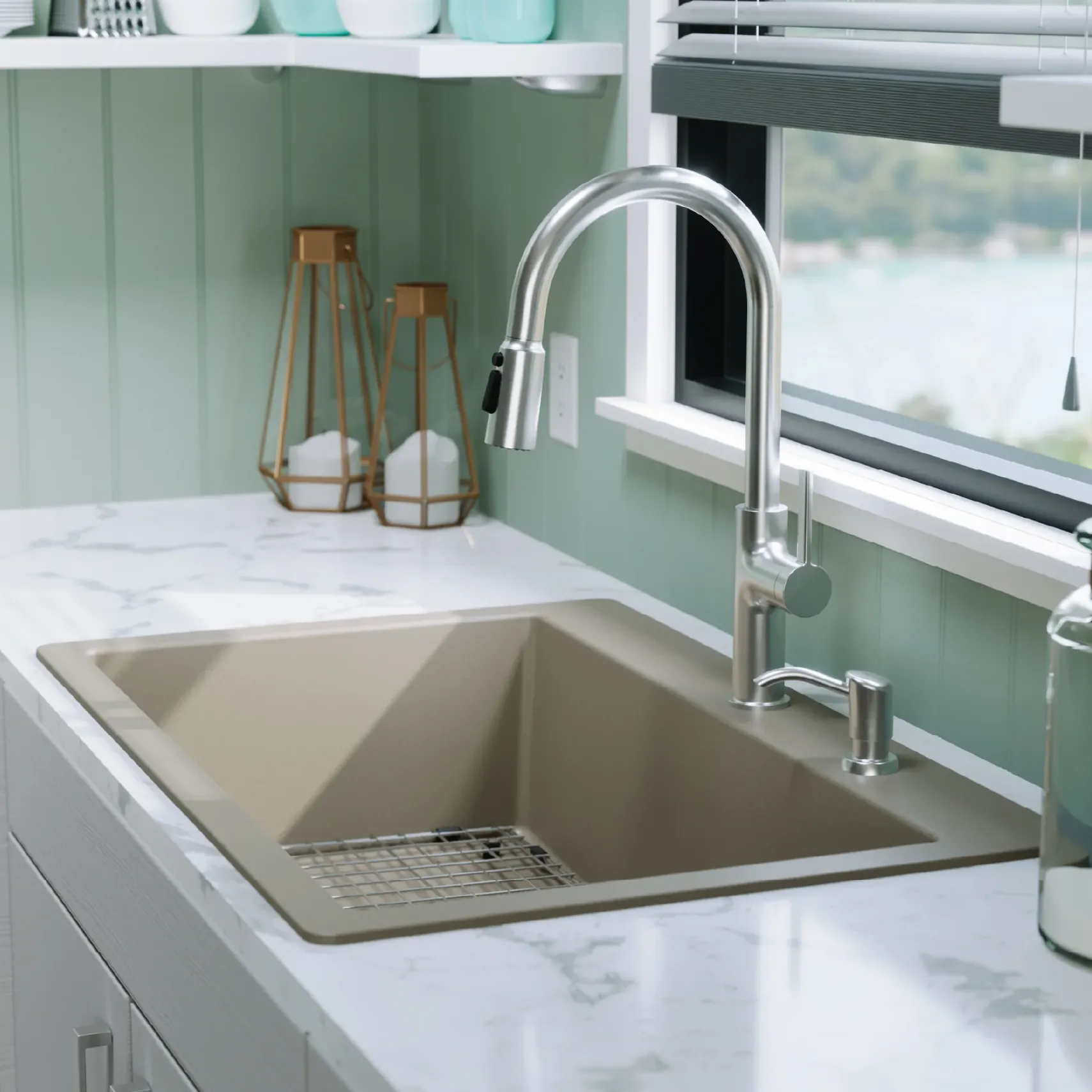 Karran 33" Drop In/Topmount Quartz Composite Kitchen Sink with Accessories, Concrete, QT-812-CN-PK1