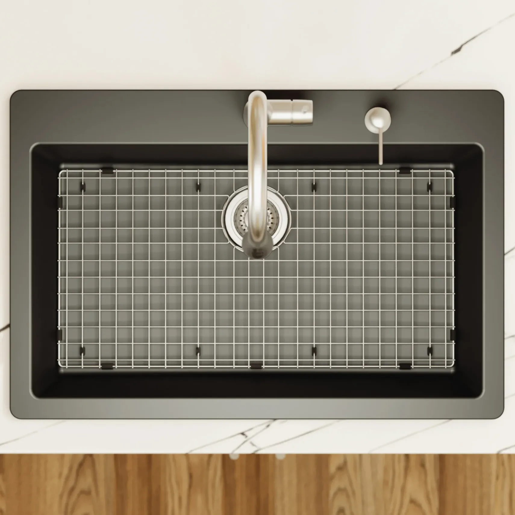 Karran 33" Drop In/Topmount Quartz Composite Kitchen Sink with Accessories, Black, QT-812-BL-PK1
