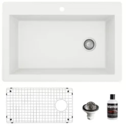 Karran 33" Drop In/Topmount Quartz Composite Kitchen Sink, White, QT-670-WH-PK1