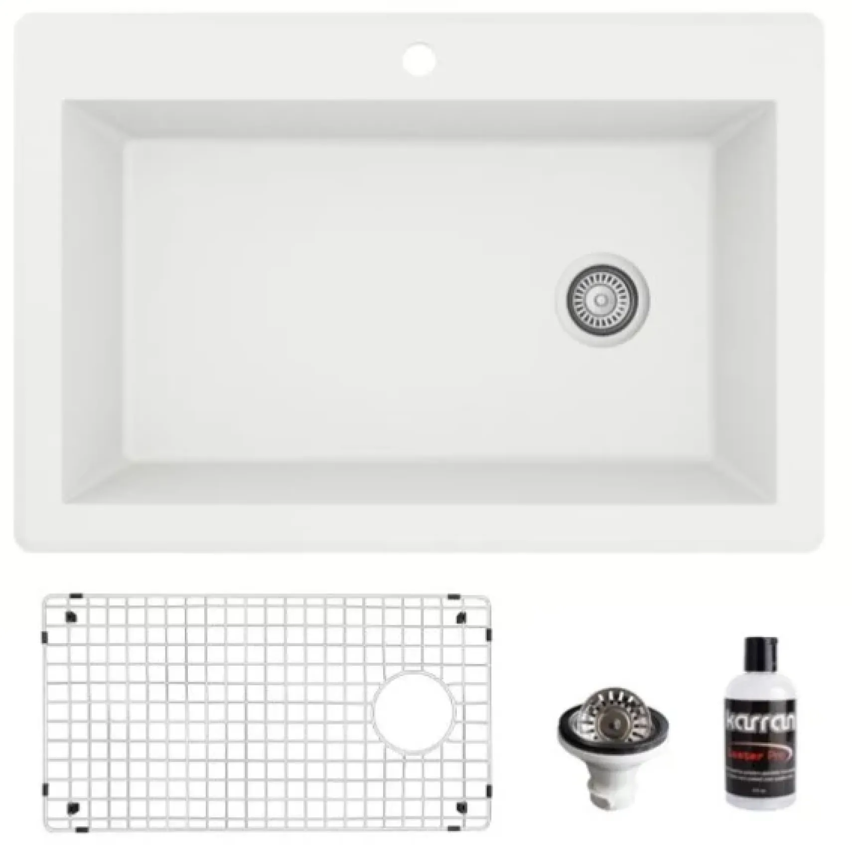 Karran 33" Drop In/Topmount Quartz Composite Kitchen Sink, White, QT-670-WH-PK1
