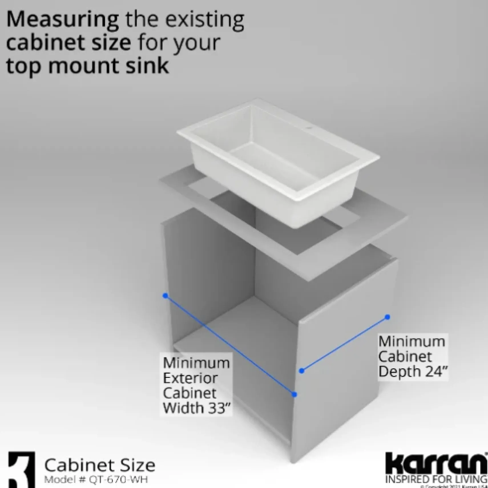 Karran 33" Drop In/Topmount Quartz Composite Kitchen Sink, White, QT-670-WH-PK1