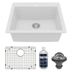 Karran 25" Drop In/Topmount Quartz Composite Kitchen Sink with Accessories, White, QT-820-WH-PK1