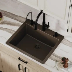 Karran 25" Drop In/Topmount Quartz Composite Kitchen Sink, Brown, QT-820-BR