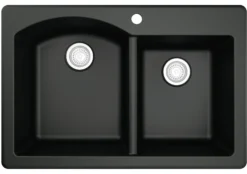 Karran 33" Drop In/Topmount Quartz Composite Kitchen Sink, 60/40 Double Bowl, Black, QT-610-BL