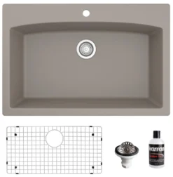 Karran 33" Drop In/Topmount Quartz Composite Kitchen Sink, Concrete, QT-712-CN-PK1