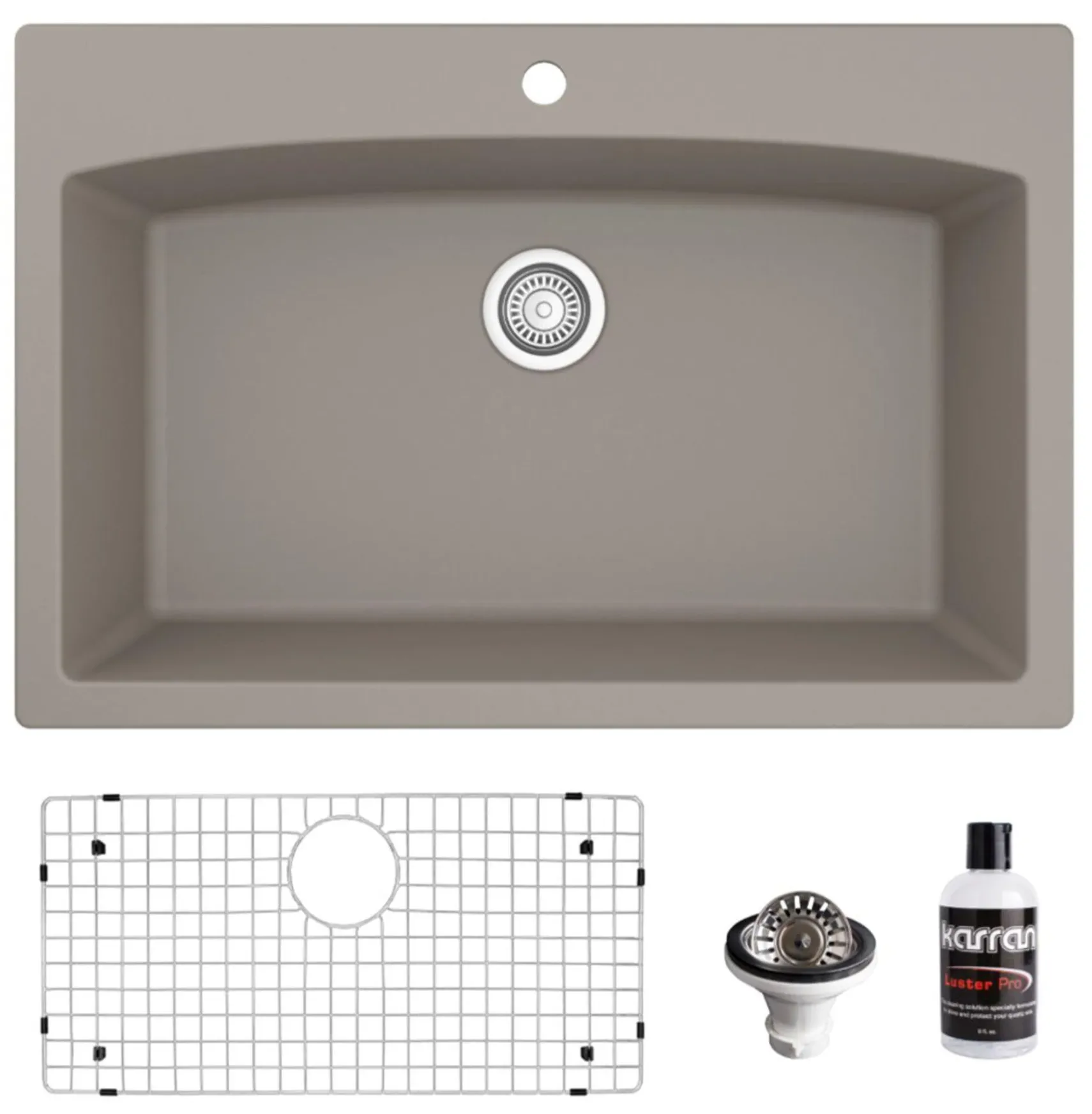 Karran 33" Drop In/Topmount Quartz Composite Kitchen Sink, Concrete, QT-712-CN-PK1