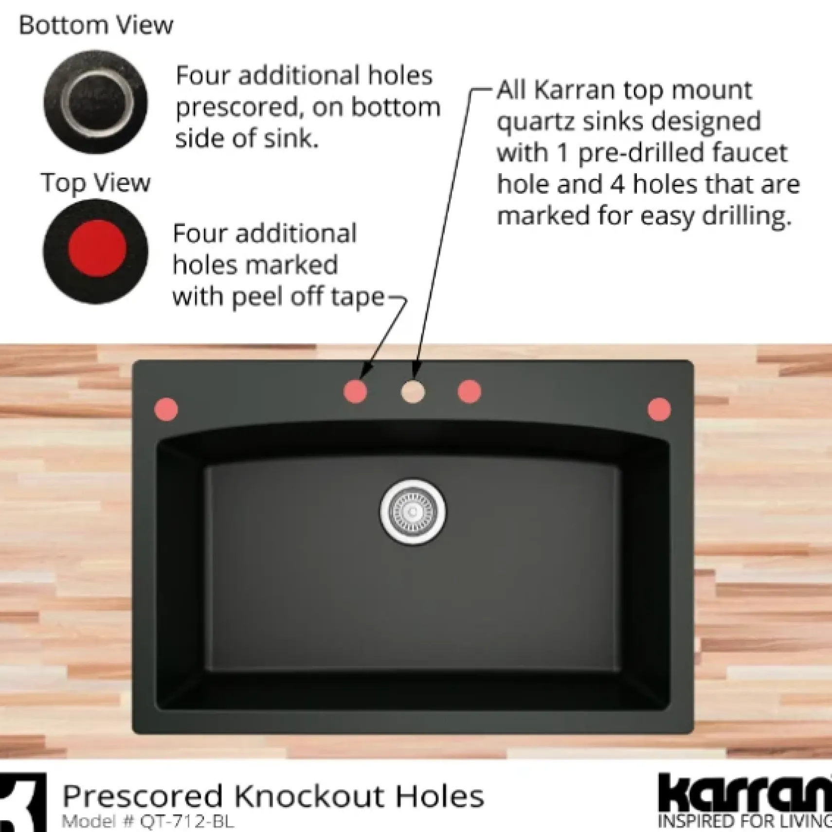 Karran 33" Drop In/Topmount Quartz Composite Kitchen Sink, Concrete, QT-712-CN-PK1