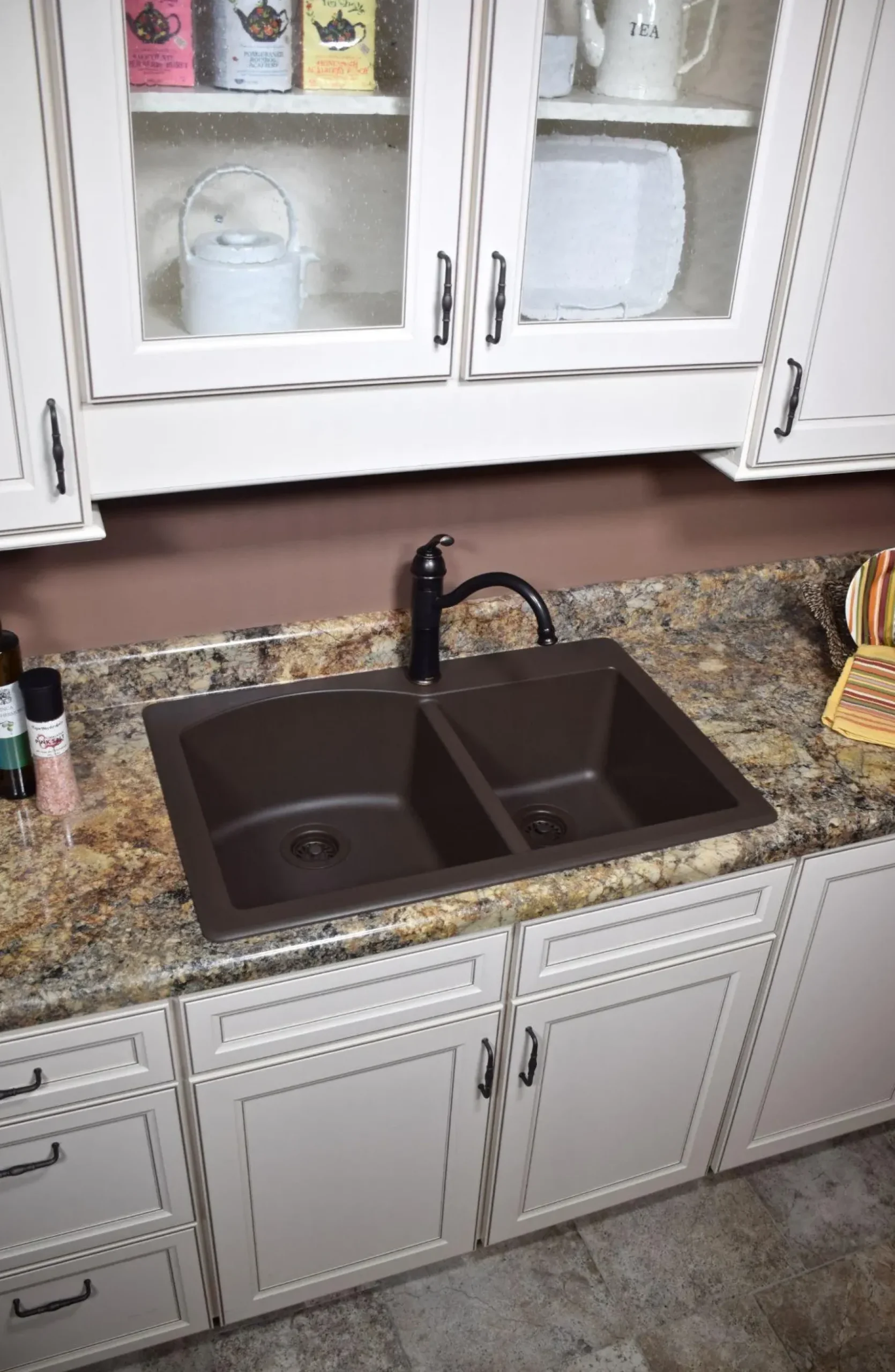 Karran 33" Drop In/Topmount Quartz Composite Kitchen Sink, 60/40 Double Bowl, Brown, QT-610-BR-PK1