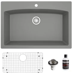 Karran 33" Drop In/Topmount Quartz Composite Kitchen Sink, Grey, QT-712-GR-PK1
