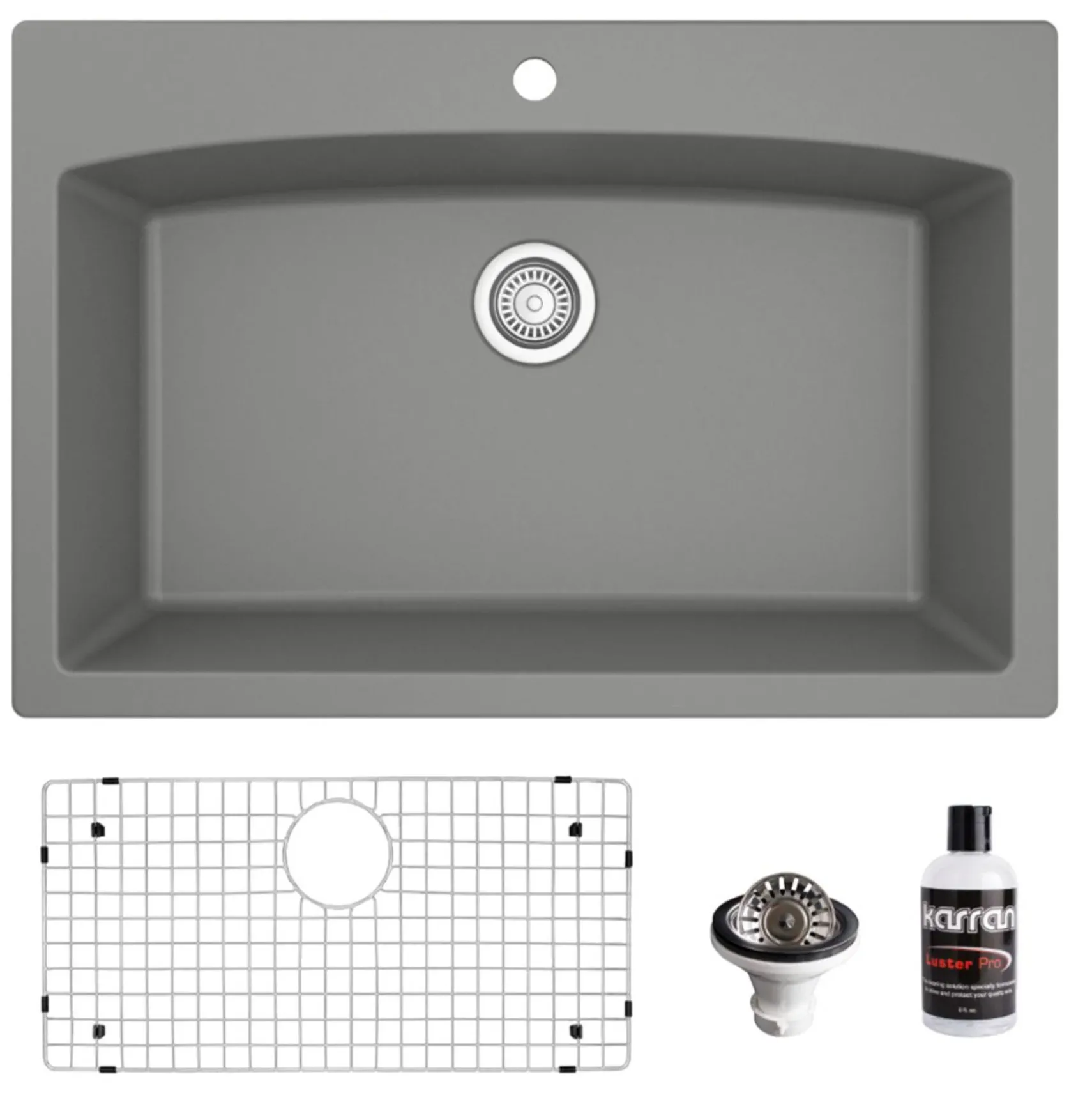 Karran 33" Drop In/Topmount Quartz Composite Kitchen Sink, Grey, QT-712-GR-PK1