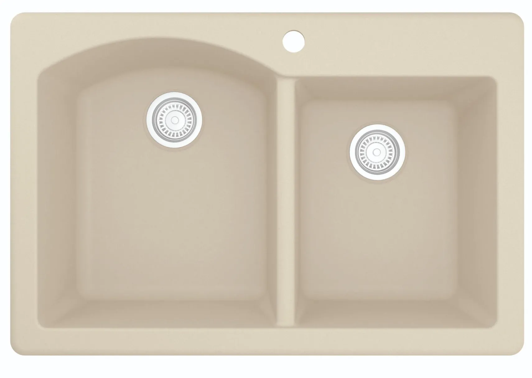 Karran 33" Drop In/Topmount Quartz Composite Kitchen Sink, 60/40 Double Bowl, Bisque, QT-610-BI-PK1