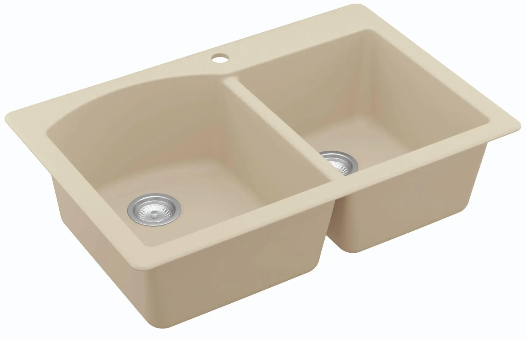 Karran 33" Drop In/Topmount Quartz Composite Kitchen Sink, 60/40 Double Bowl, Bisque, QT-610-BI-PK1