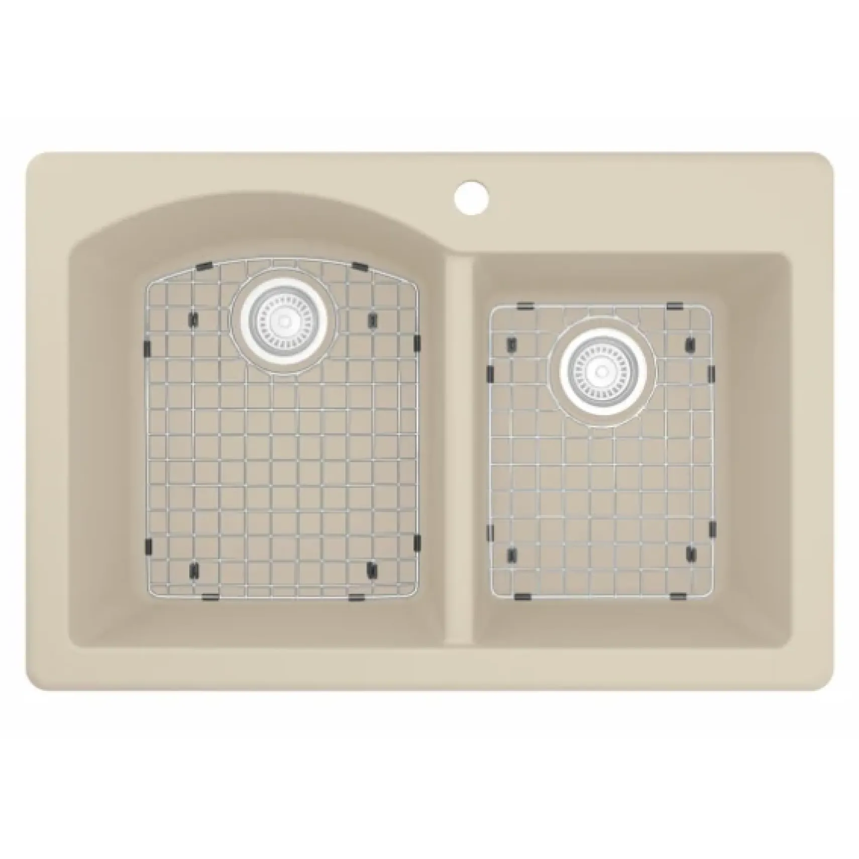 Karran 33" Drop In/Topmount Quartz Composite Kitchen Sink, 60/40 Double Bowl, Bisque, QT-610-BI-PK1
