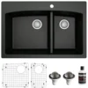 Karran 33" Drop In/Topmount Quartz Composite Kitchen Sink, 60/40 Double Bowl, Black, QT-711-BL-PK1