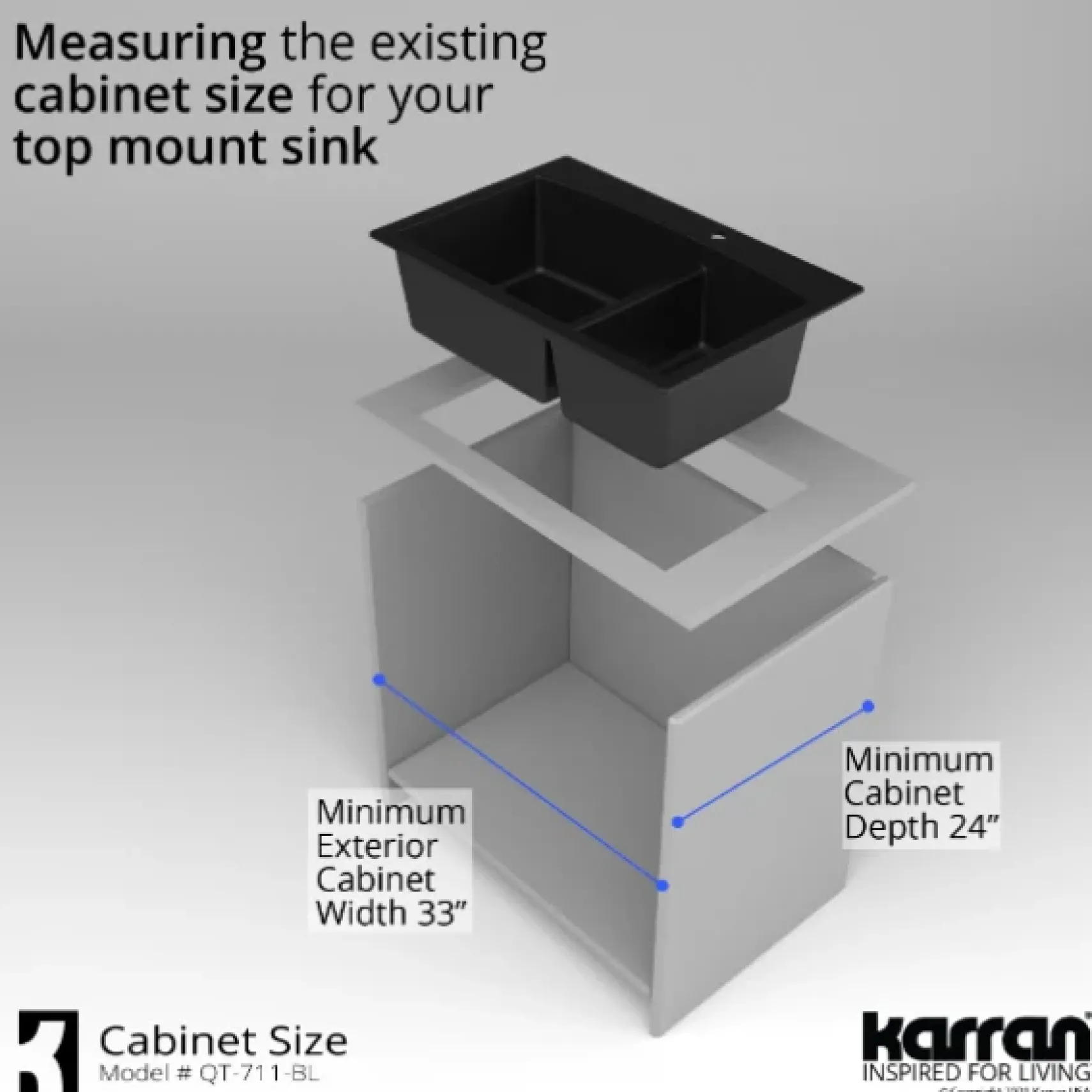 Karran 33" Drop In/Topmount Quartz Composite Kitchen Sink, 60/40 Double Bowl, Black, QT-711-BL-PK1