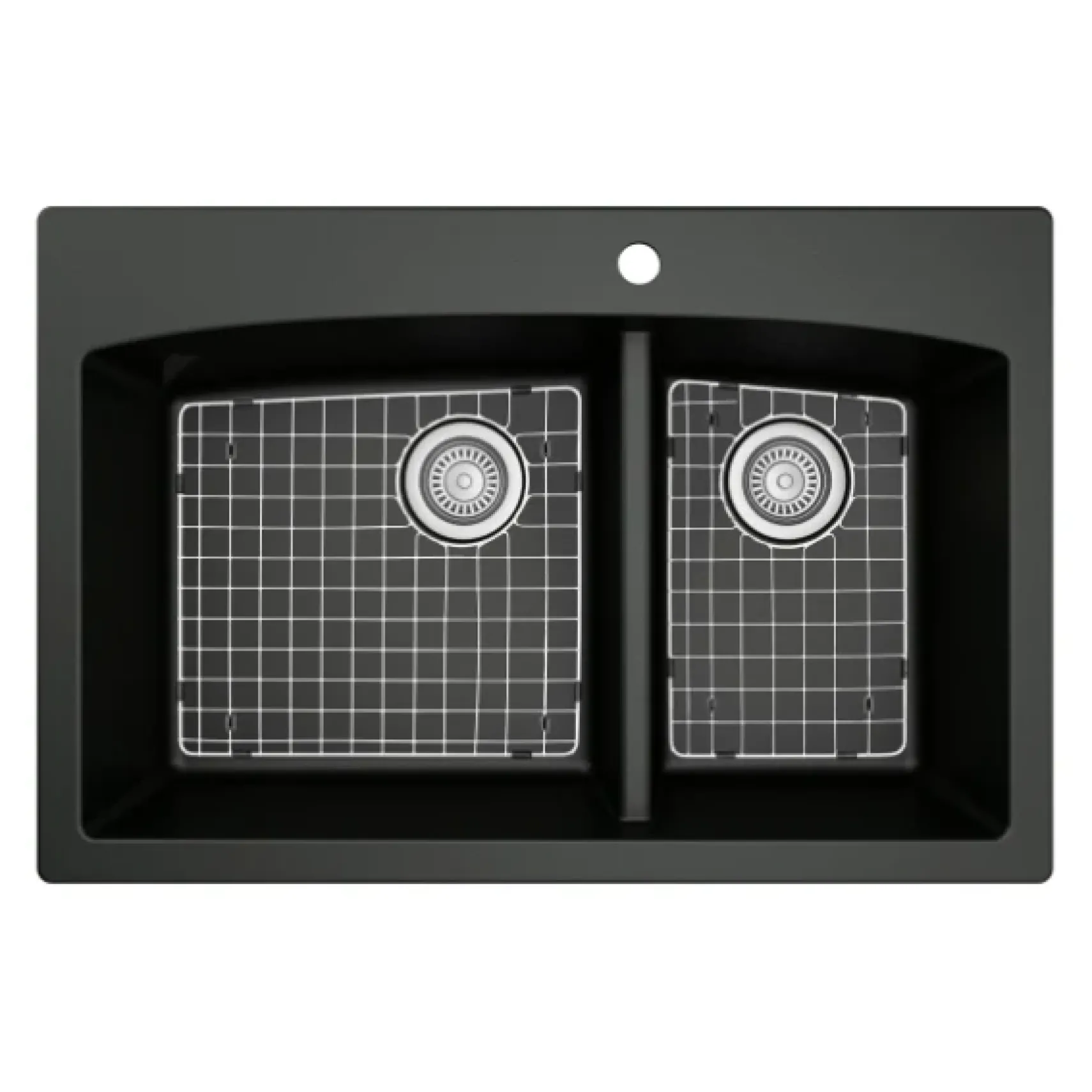 Karran 33" Drop In/Topmount Quartz Composite Kitchen Sink, 60/40 Double Bowl, Black, QT-711-BL-PK1