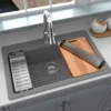 Karran 33" Drop In/Topmount Quartz Composite Workstation Kitchen Sink with Accessories, Grey, QTWS-875-GR