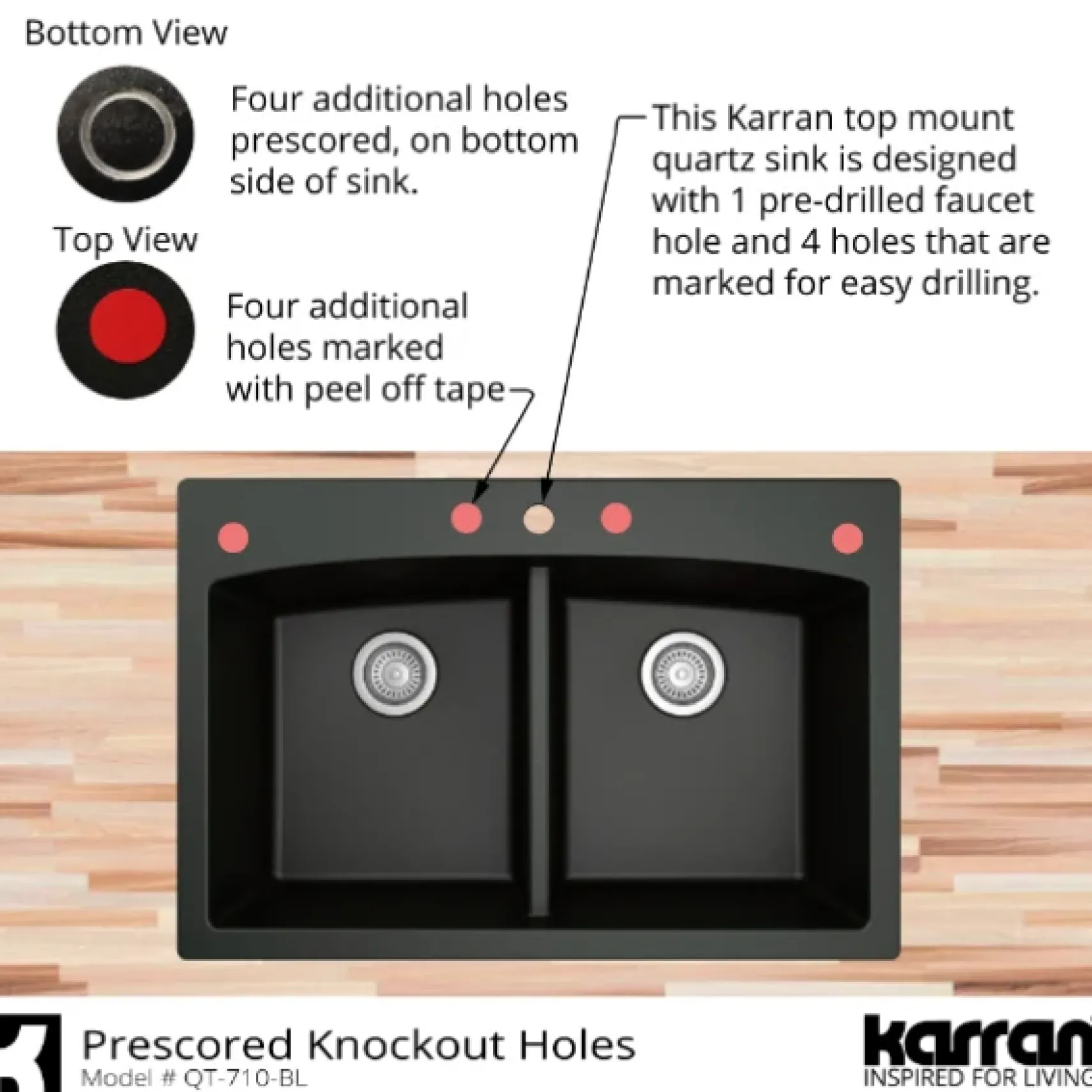 Karran 33" Drop In/Topmount Quartz Composite Kitchen Sink, 50/50 Double Bowl, Concrete, QT-710-CN