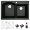 Karran 33" Drop In/Topmount Quartz Composite Kitchen Sink, 60/40 Double Bowl, Black, QT-610-BL-PK1